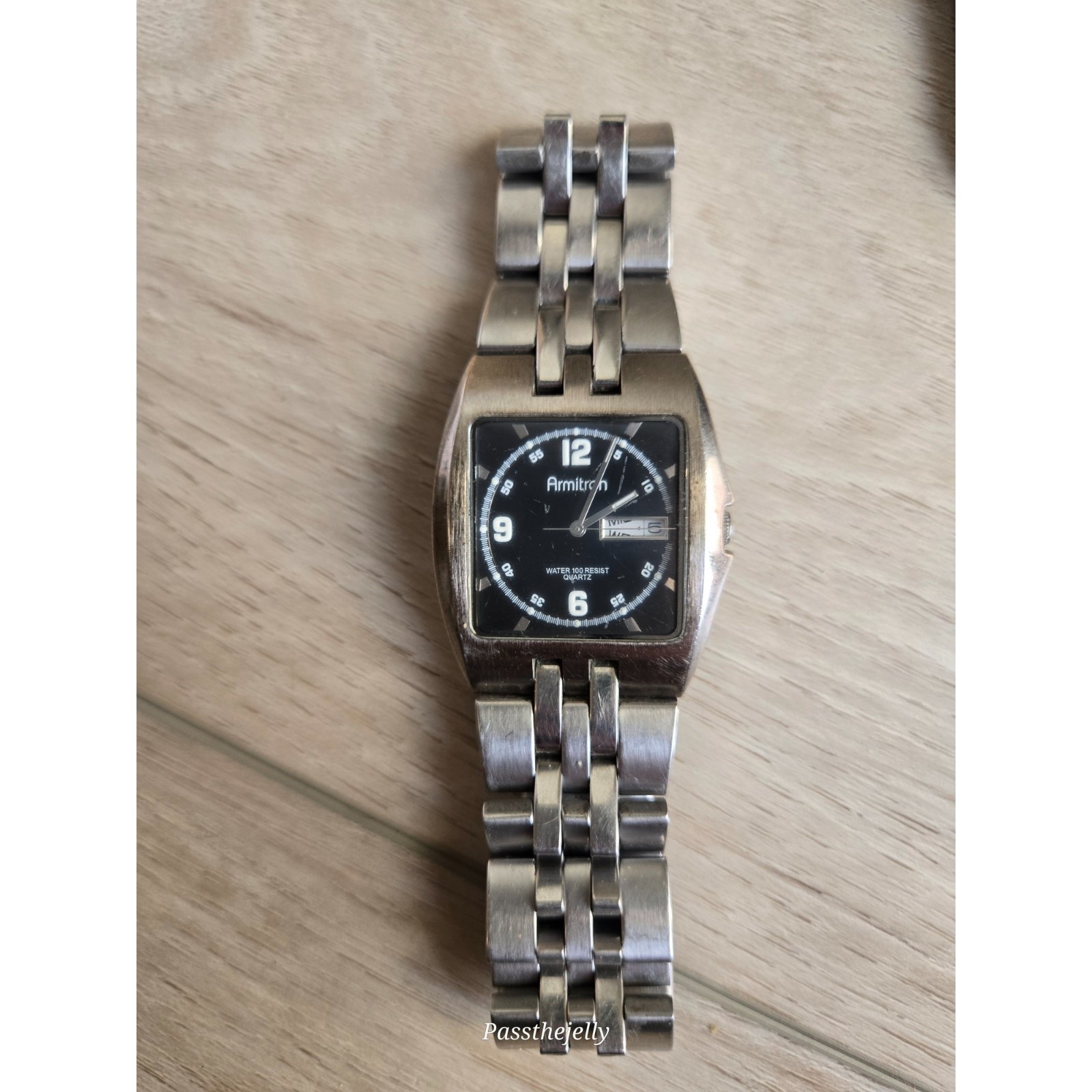 Armitron Watch Mens Quartz Black Dial Day Date Silver Tone Stainless Steel